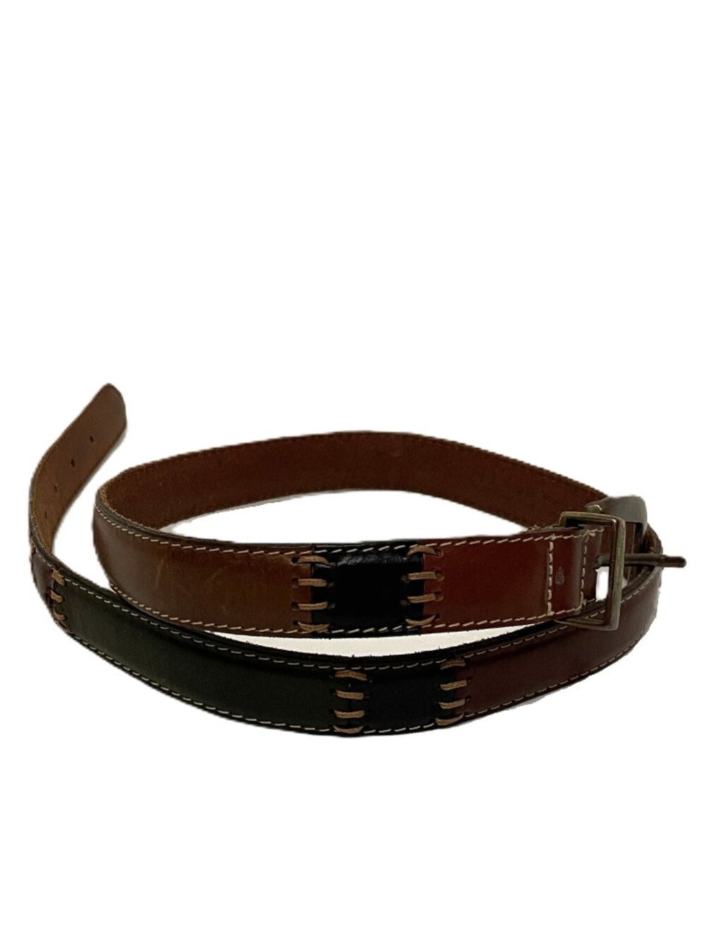 Vintage Fossil Leather Belt Women's Large Brown Patchwork  BT1411 Colorblock Y2K